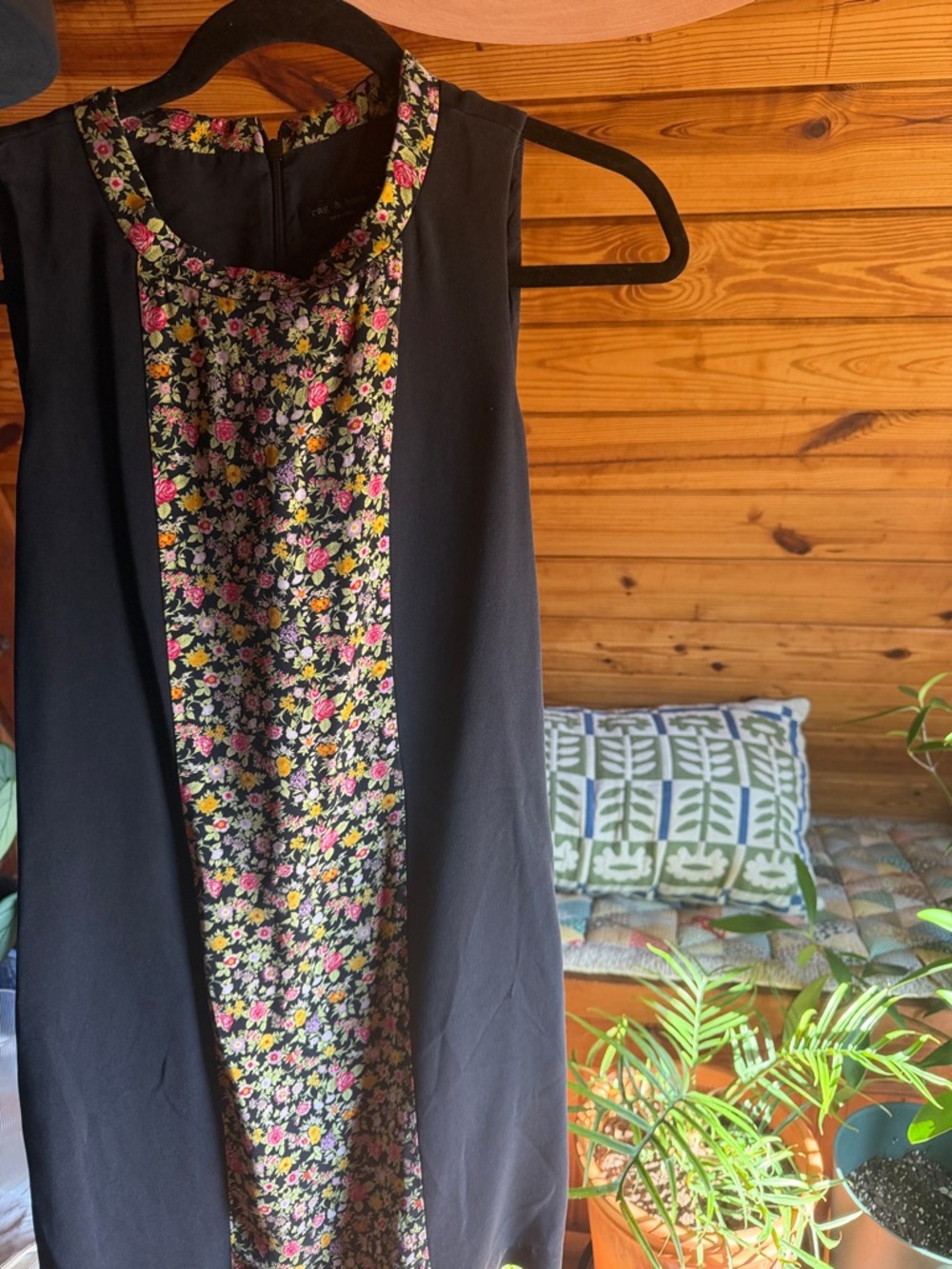 Rag & Bone Black Sleeveless Shift Dress Floral Panel Size 4
